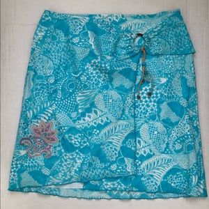 Island Republic Womens 100% Cotton Wrap Lined Skirt Size 12 Turquoise & White
